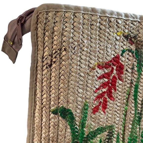 Vintage 70s double sided art straw handbag hand painted floral pastel - Picture 7 of 16